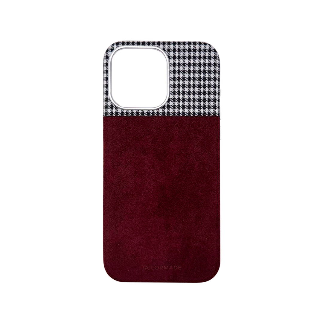 Houndstooth Fabric iPhone 15 Cases - Burgundy (Edition ll)
