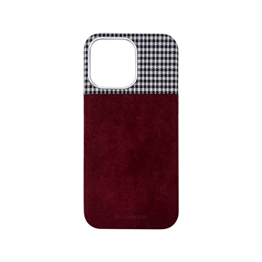 Houndstooth Fabric iPhone 15 Cases - Burgundy (Edition ll)