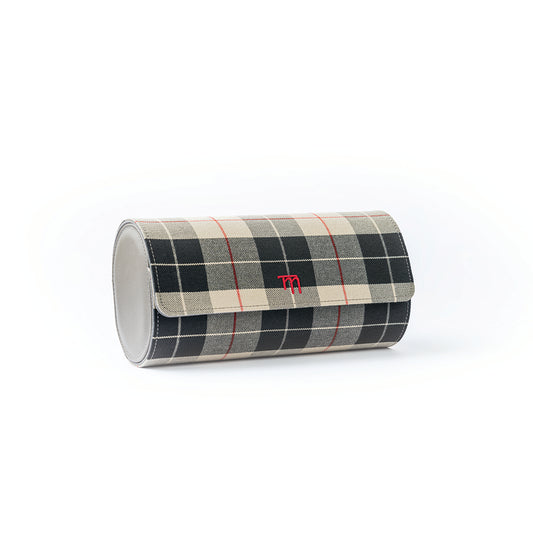 Grey Tartan Check Fabric (Beige & Black)
